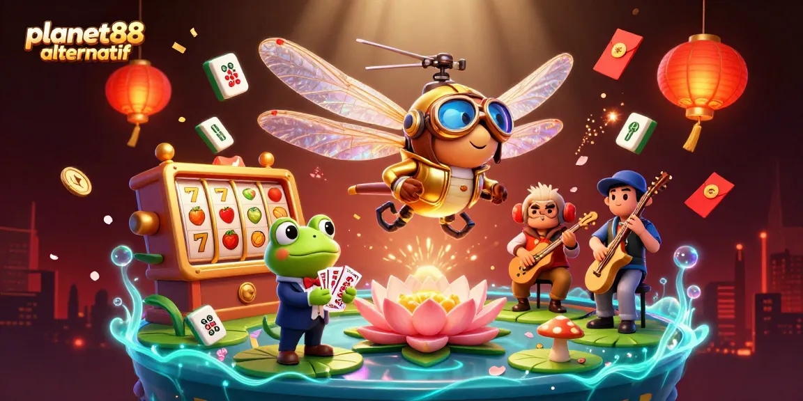 Experience exciting gameplay at planet88 alternatif with a vibrant casino scene featuring charming characters.