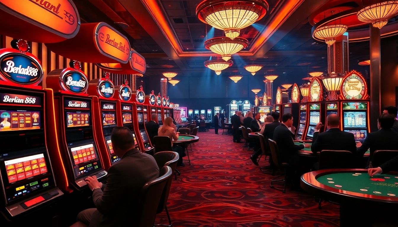 Experience the excitement of playing Berlian 888 slot machines surrounded by an opulent casino atmosphere.
