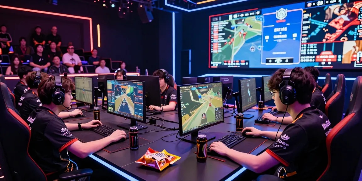 Esports team competing in a tournament, showcasing link slot strategies and teamwork.