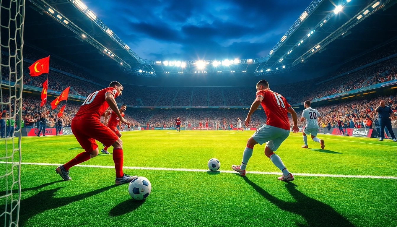 Watch soccer live at https://socolive.spot/ as players compete in a thrilling match in a vibrant stadium.