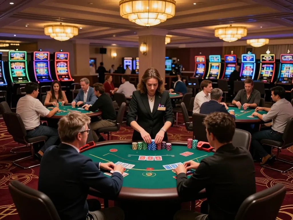 Dynamic scene showcasing players engaged in LGOLUX LOGIN poker games at an upscale casino, highlighting strategic gameplay and vibrant atmosphere.