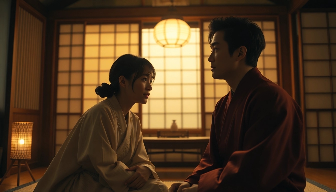 Aktor dalam film semi jepang menampilkan momen intim di ruang tradisional Jepang