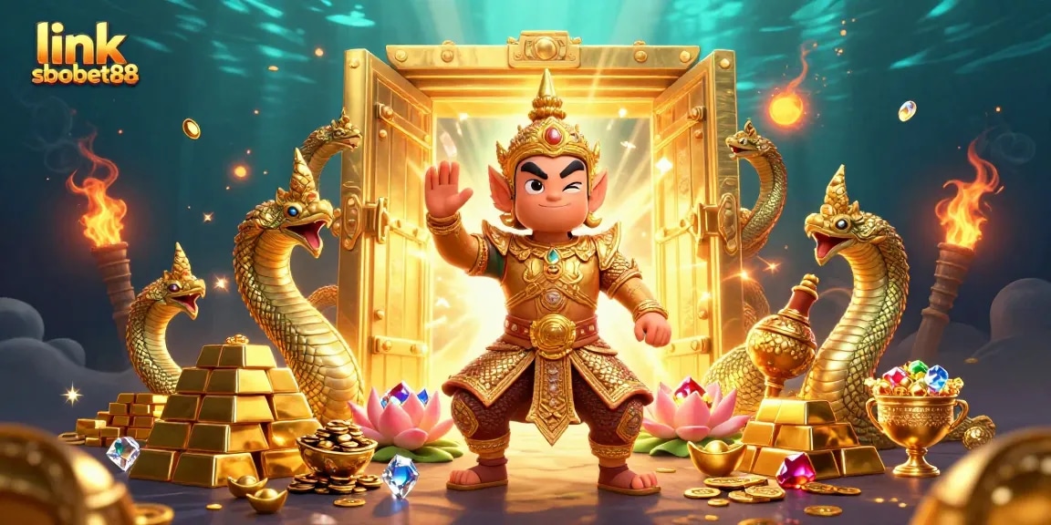 Engage with link sbobet88 to uncover thrilling betting opportunities amid a golden treasure scene.