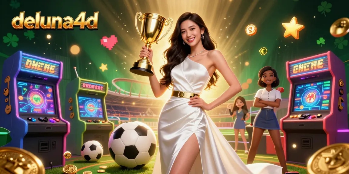 Experience the thrill of winning with deluna4d's vibrant 3D casino scene showcasing sports betting elements.