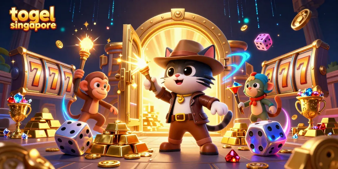Experience thrilling togel singapore action with an explorer and treasure in a dynamic casino scene.