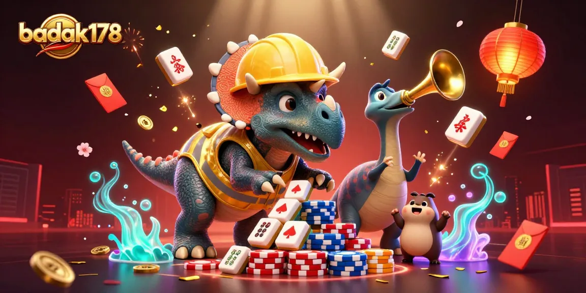 Join the gaming excitement with badak178 as a triceratops celebrates a poker chip pyramid!