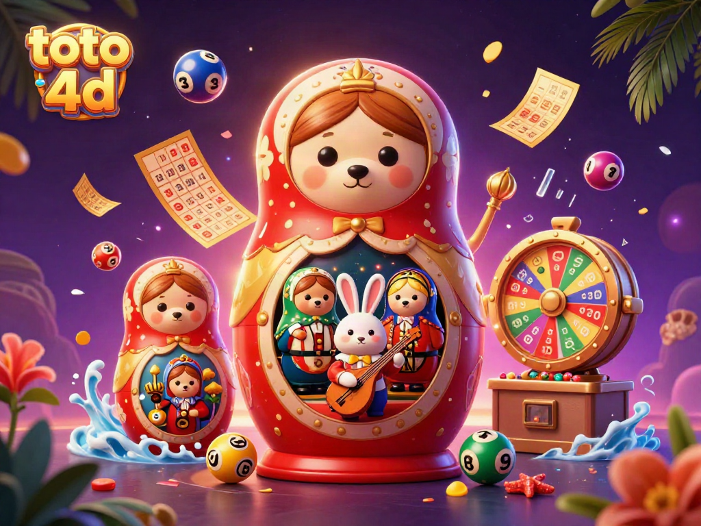 Menggandakan peluang menang dengan toto 4d dalam ilustrasi kasino yang penuh warna dan detail.