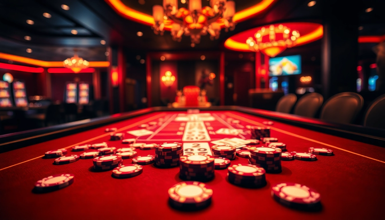 Tetapkan taruhan bun togel di meja kasino yang dikelilingi chip dan kartu warna-warni.