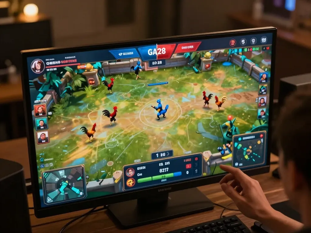 Cockfighting action on GA28 platform with live betting excitement in vibrant visuals