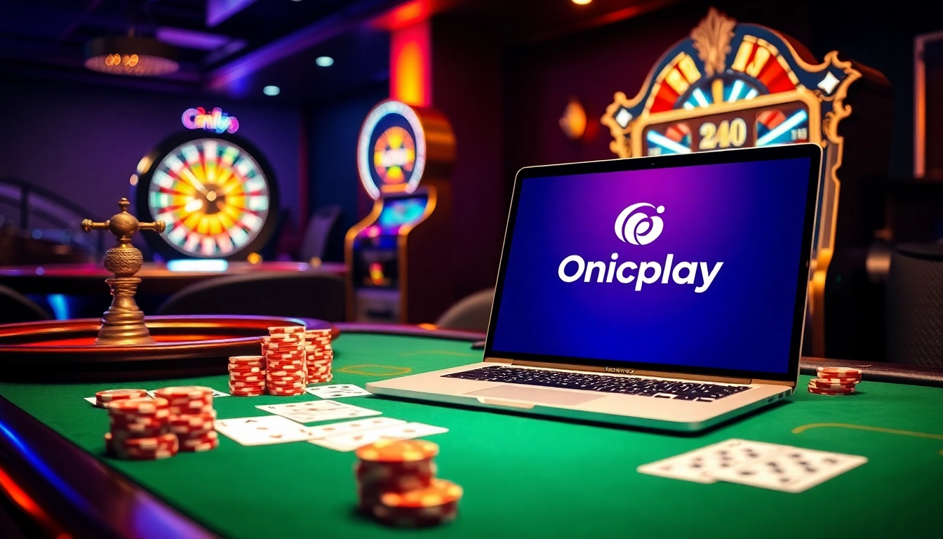 Experience winning strategies with Onicplay, featuring an exciting poker setup and vibrant casino elements.