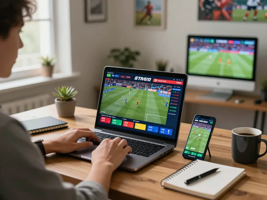 Menariknya adegan taruhan olahraga online yang menampilkan login m88 di laptop dan smartphone, menangkap antusiasme untuk acara langsung