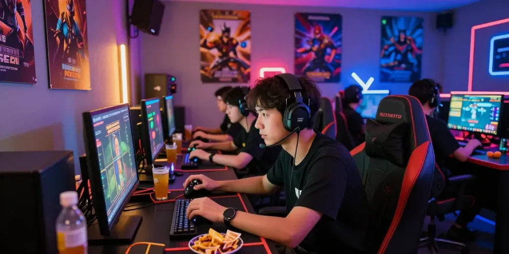 Pengalaman bermain natunatoto online dengan pemain terlibat di lingkungan gaming yang penuh semangat.