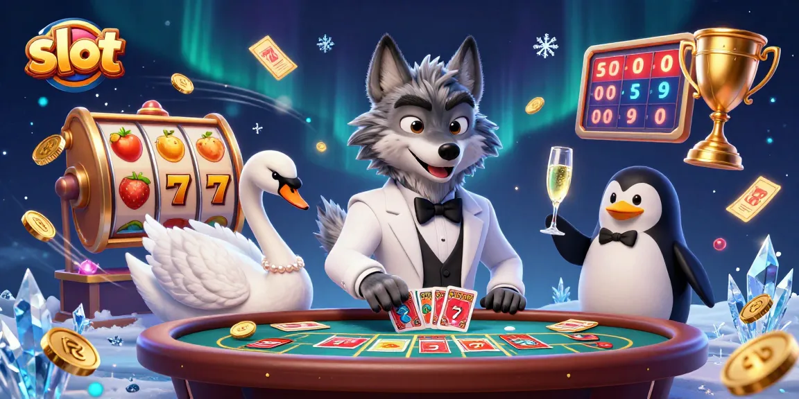 Spin through thrilling slot adventures in a vibrant casino scene with animated characters.
