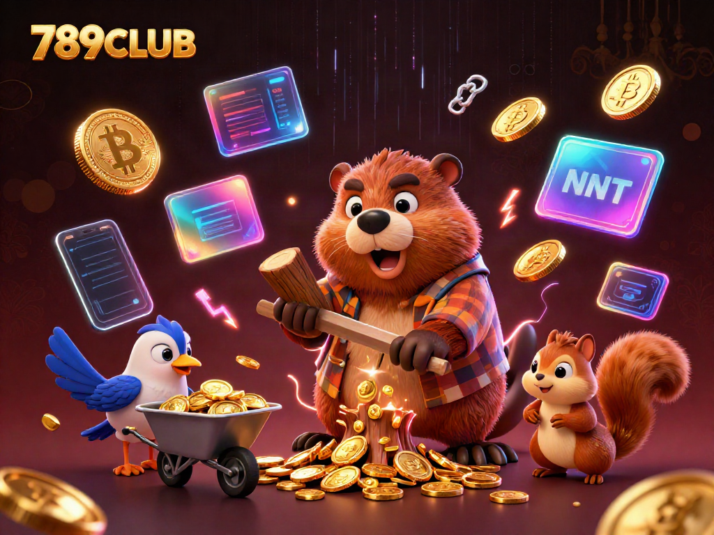 Experience the excitement of 789CLUB with a vibrant scene featuring characters collecting golden coins in a festive casino environment.