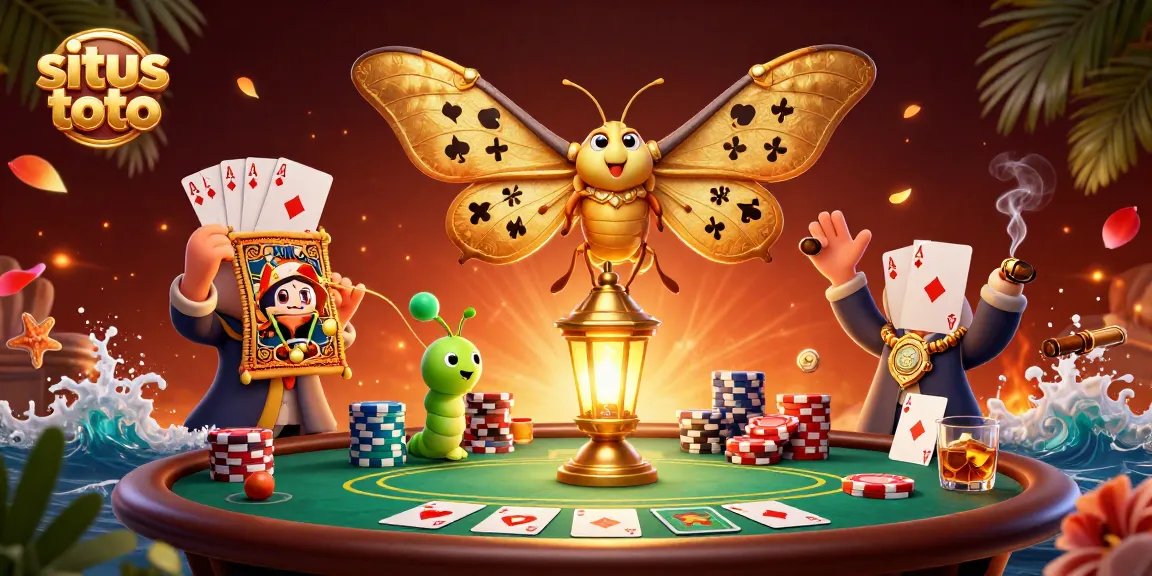 Menghadirkan situs toto dengan kartu poker dan kupu-kupu emas sebagai simbol keberuntungan di kasino virtual.