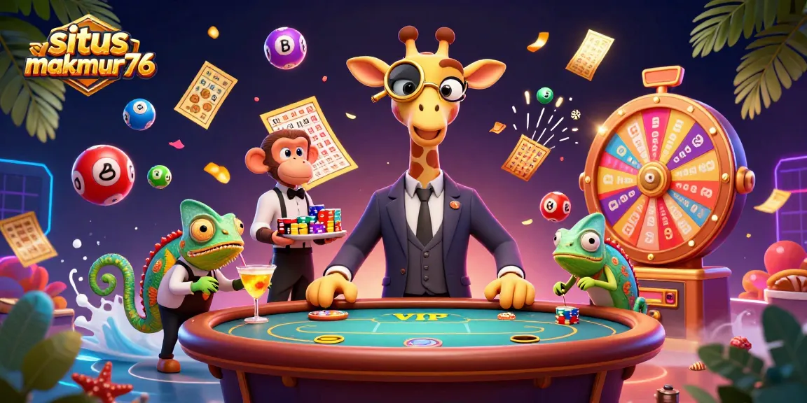 Experience the excitement of situs makmur76 with vibrant gaming elements and characters in a dynamic casino scene.