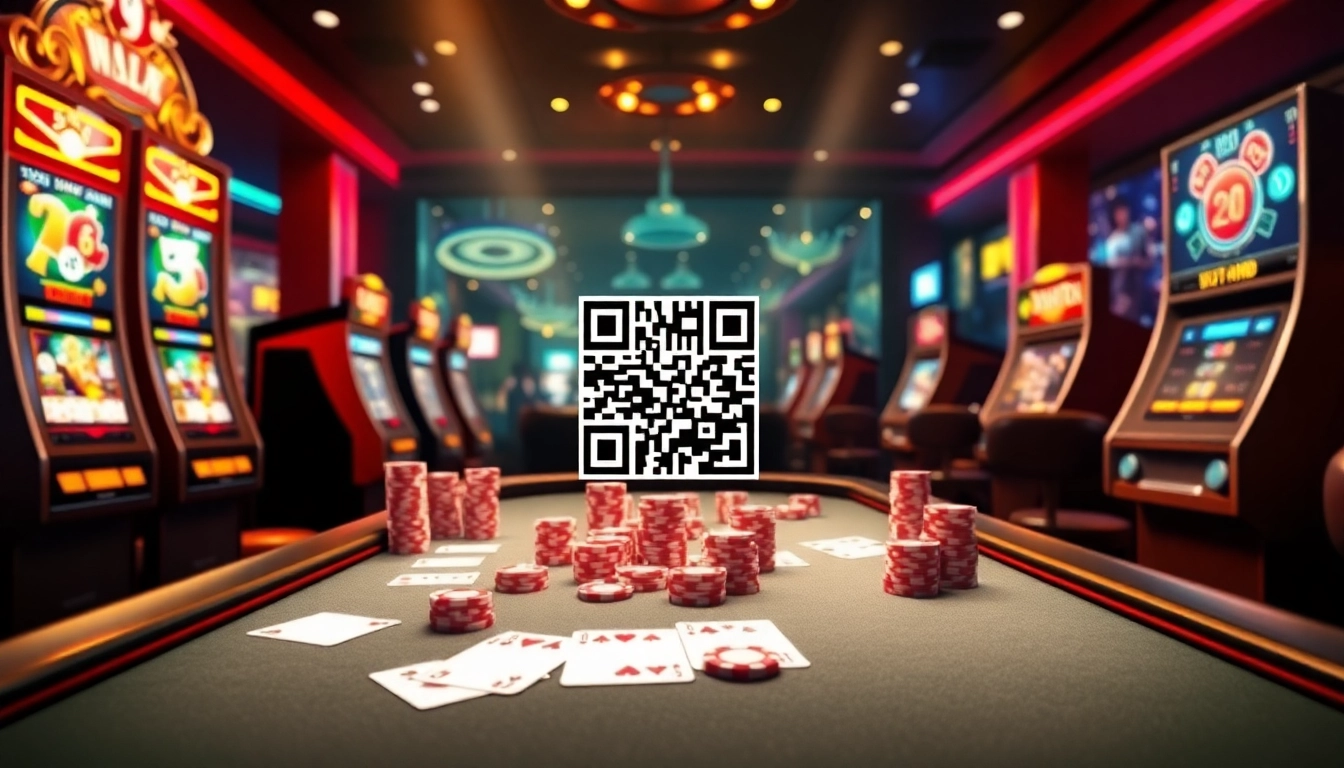 Experience thrilling gameplay on link slot pakai qris with vibrant slot machines and poker tables in a luxurious casino setting.