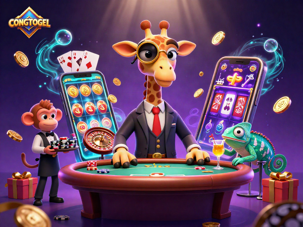 Enhance your gaming experience with CONGTOGEL's vibrant 3D casino illustration featuring high-stakes action.