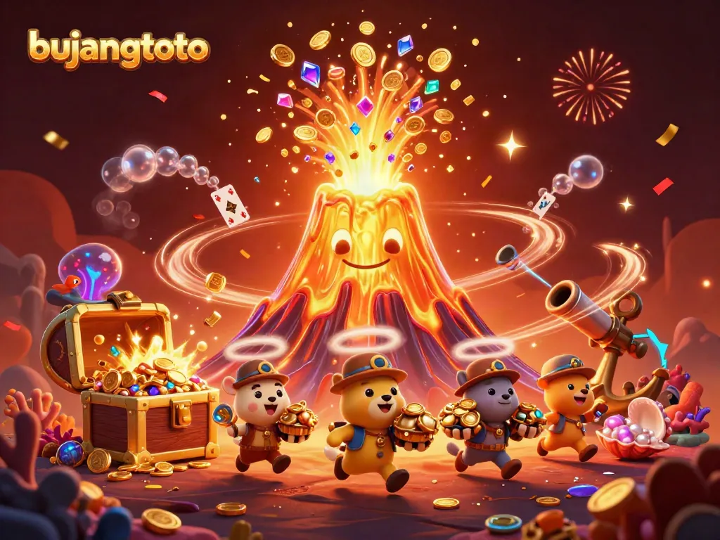 Experience thrilling wins with bujangtoto as a triumphant volcano erupts treasures amidst gaming excitement.