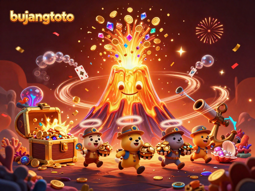 Experience thrilling wins with bujangtoto as a triumphant volcano erupts treasures amidst gaming excitement.