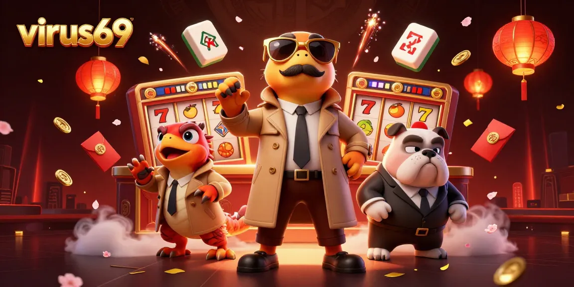 virus69 illustrates a quirky scene with cartoon raptors in a casino, showcasing vibrant game elements.