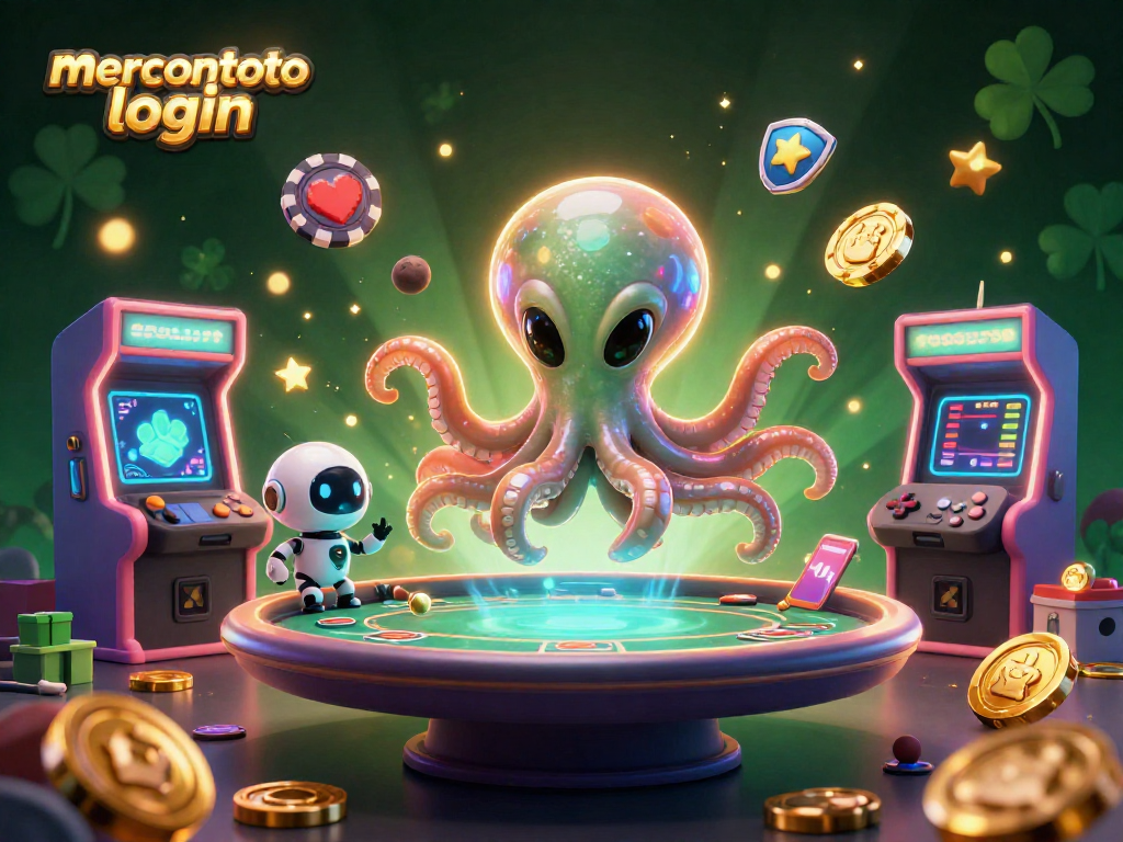 Visualisasikan mercontoto login dengan alien dan robot dalam dunia permainan kasino interaktif.