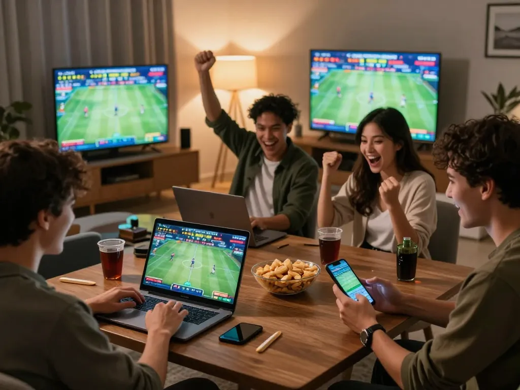 Fun88 live sports betting at home with friends enjoying a thrilling gaming experience.