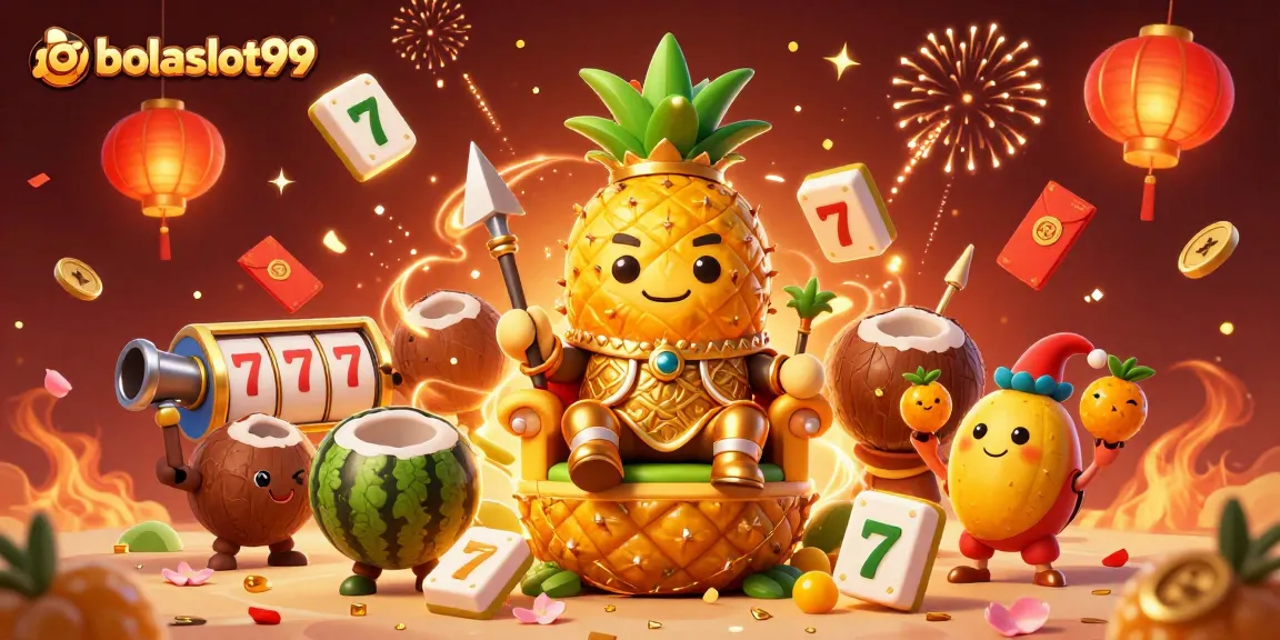 Experience thrilling gameplay with bolaslot99 in a vibrant casino-themed scene featuring a pineapple king.