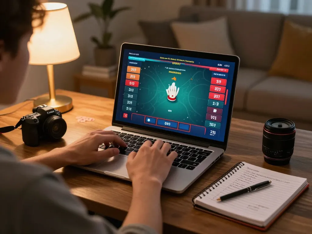 Person engaging in online poker on a laptop, focused on MPO ID gameplay strategies.