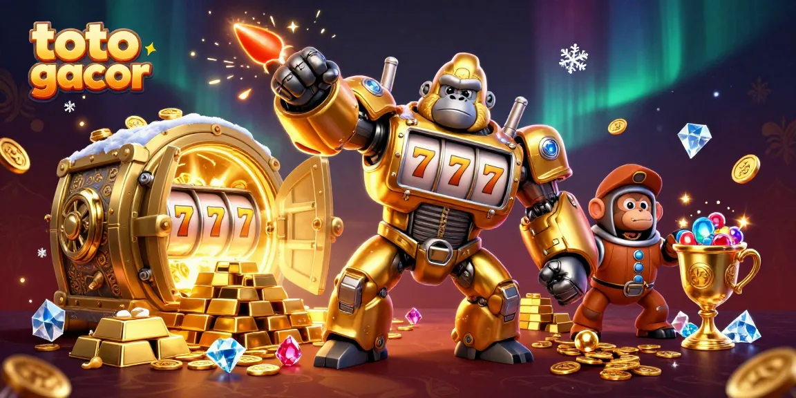 Menangkan jackpot dengan "toto gacor" di dunia kasino mewah, lengkap dengan efek cahaya dan koin berkilau.