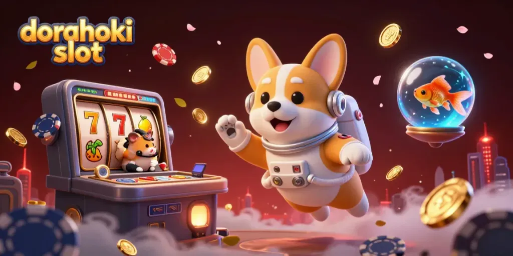 Gambarlah dorahoki slot dalam ilustrasi kasino luar angkasa yang penuh aksi dan elemen permainan.