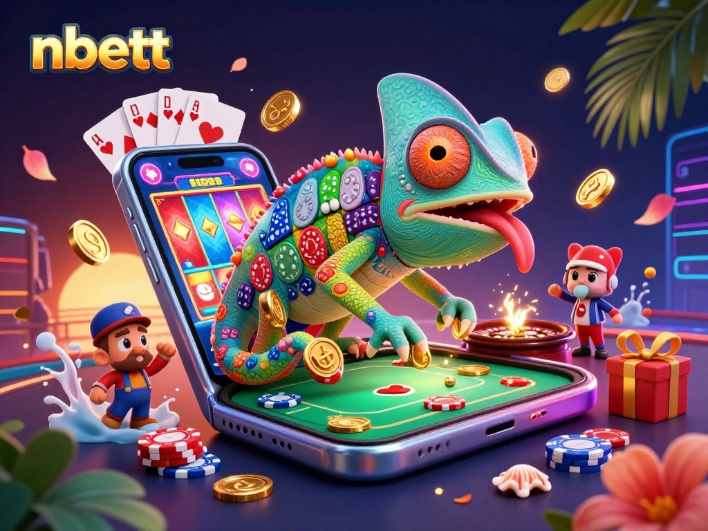 Experience exciting gameplay at nbett with dynamic casino scenes featuring a chameleon and vibrant game elements.