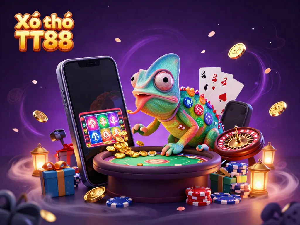 Xổ số TT88: Experience an exciting lottery scene with vibrant graphics and engaging casino elements.