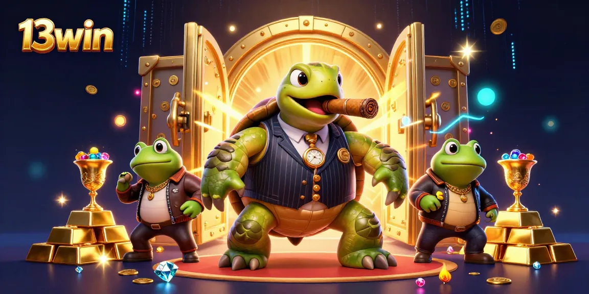 Experience the thrill of 13win with a lively illustration of a casino scene filled with treasures.