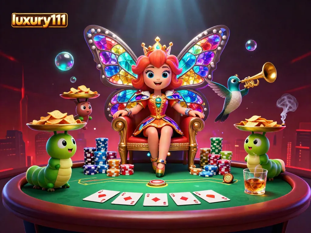 Experience luxury111 betting with vibrant casino illustration featuring poker elements and fantasy characters.