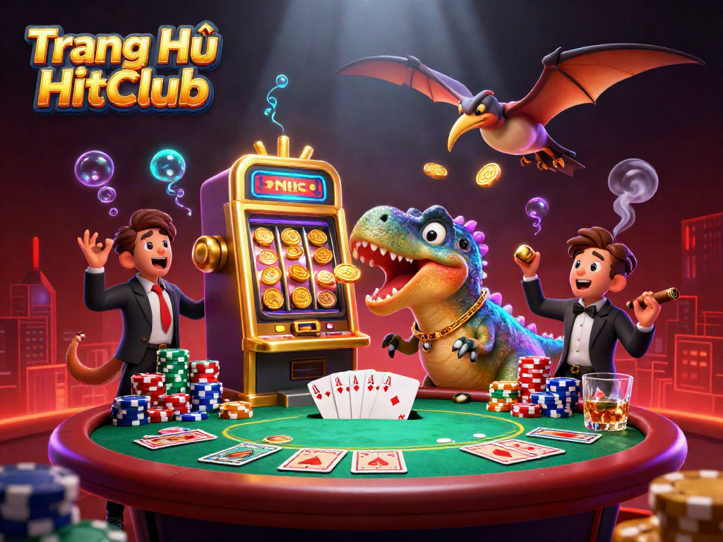 Experience the thrilling jackpot action at Trang Chủ HitClub with our adventurous characters in a dynamic casino scene.