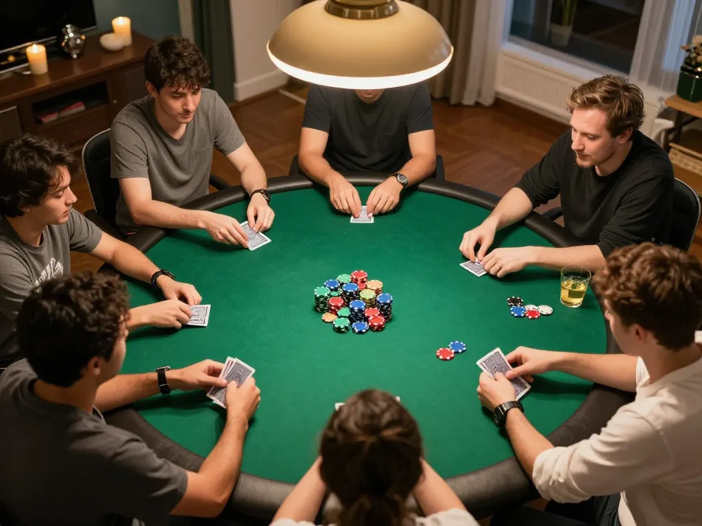 Suasana permainan poker yang menawan menunjukkan strategi dan interaksi sosial dengan pemain di meja di oracle apps hub.