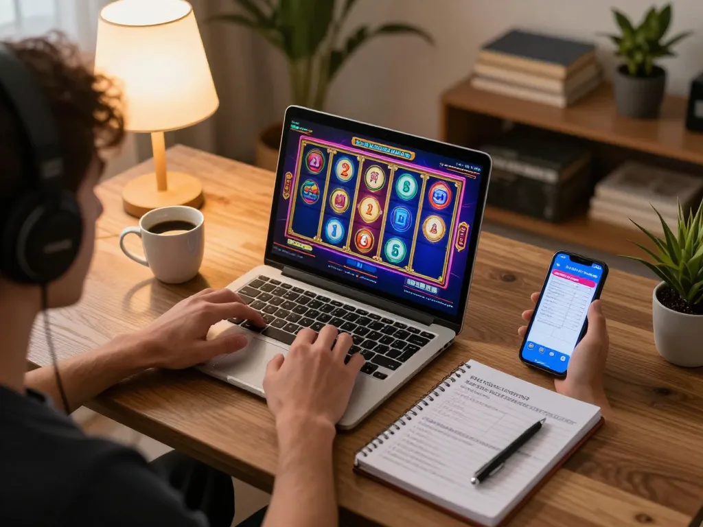 LGO SUPER gaming enthusiast managing their bankroll while playing online slots on multiple devices