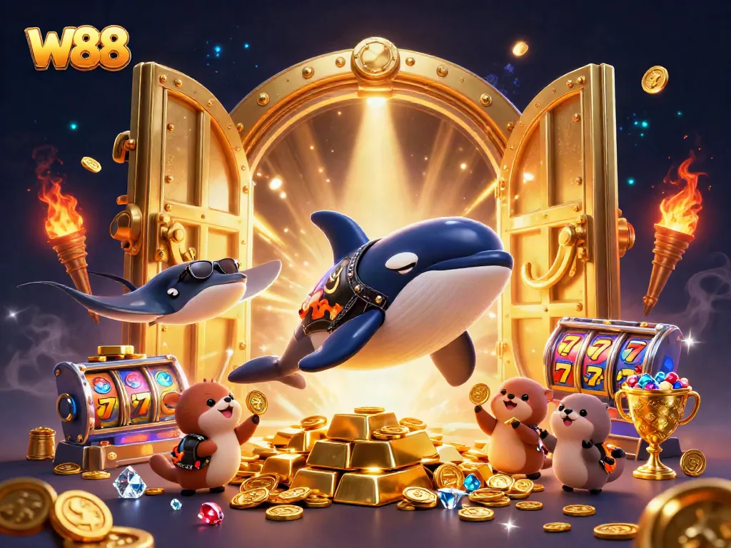 Experience thrilling wins at W88 with vibrant characters and stunning casino elements.