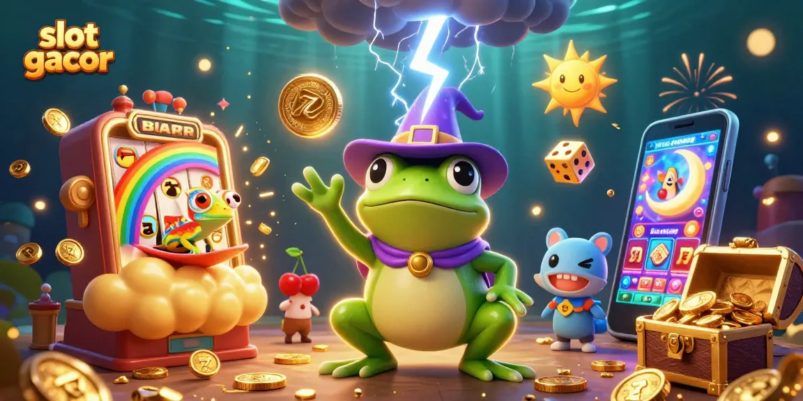 Bermain slot gacor dengan kekayaan emas terbang di udara dan simbol keberuntungan yang berkilauan.