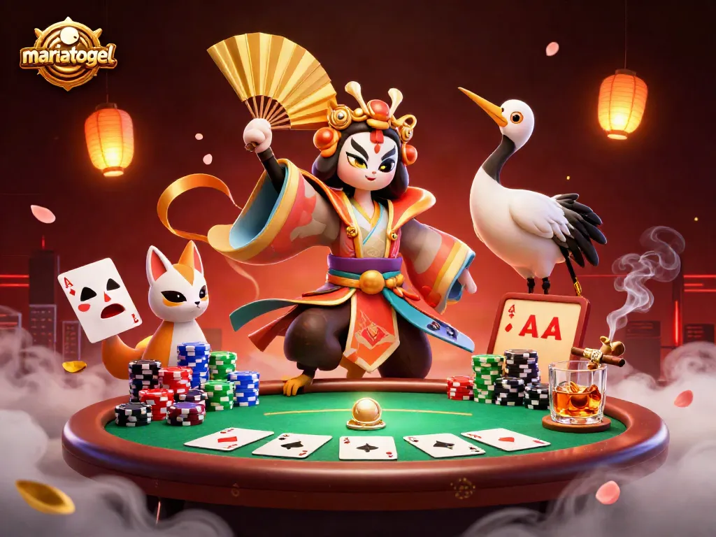 Experience thrilling gameplay with mariatogel at a vibrant poker table surrounded by festive elements.