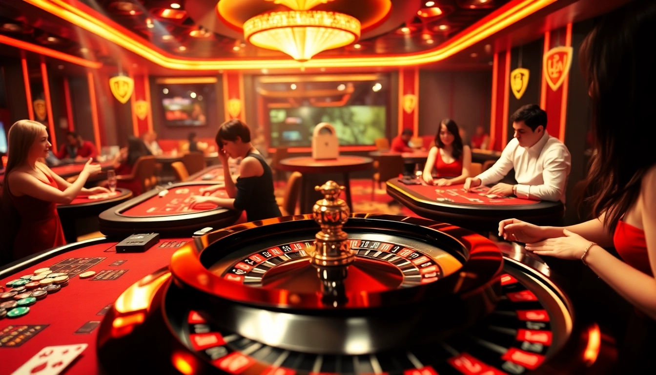 Online gambling scene showcasing a trustworthy gambling platform (nhà cái uy tín) with vibrant casino elements.
