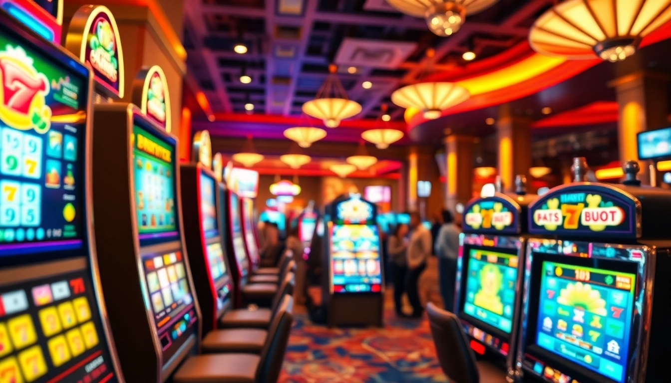 Menangkan jackpot pada slot menarik di kasino, dikelilingi pemain yang bersemangat.