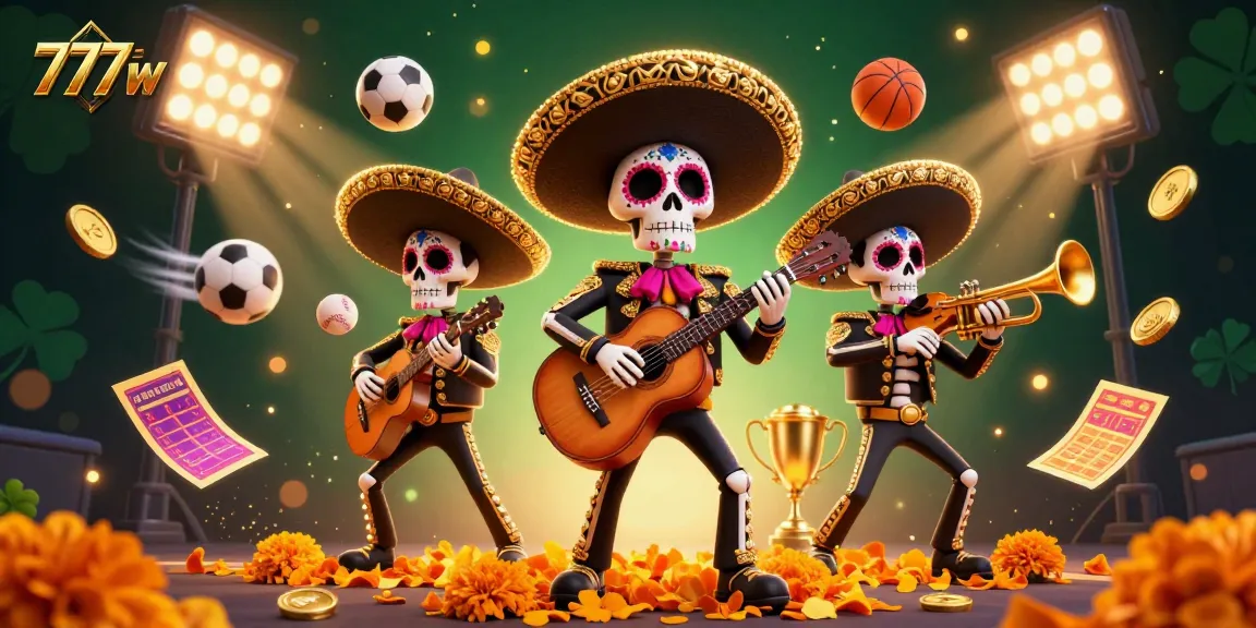 Join the thrilling action at 7777w with colorful mariachis celebrating gaming victories amid lively sports!