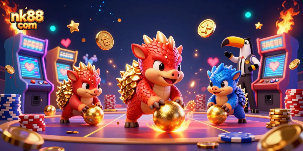 Engage with an exciting nk88 com casino game featuring rival pangolins and vibrant gaming elements.