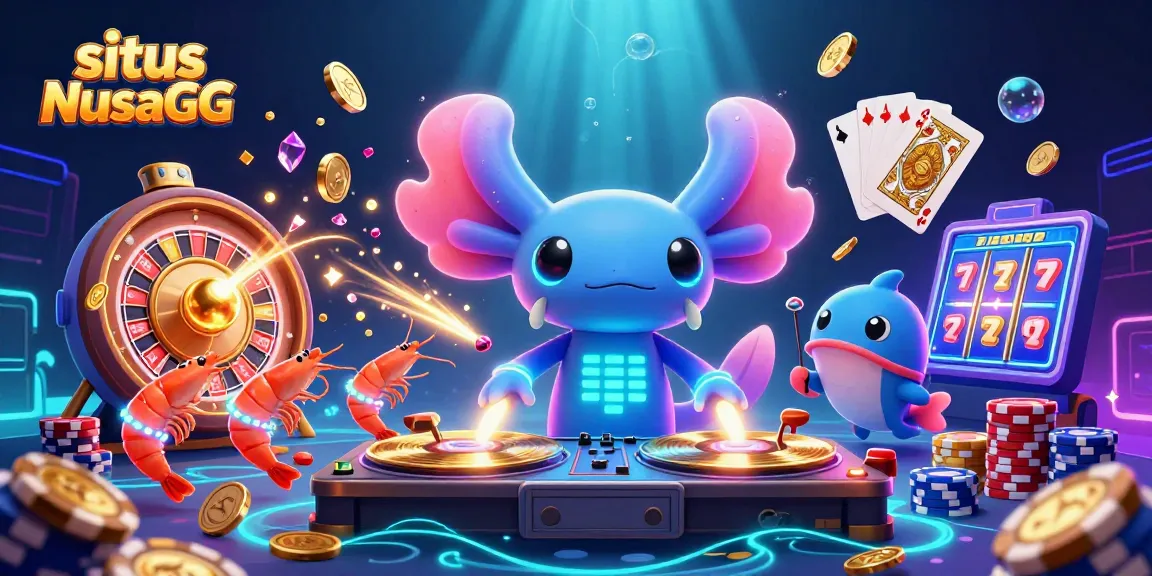 Engage with situs NusaGG for vibrant underwater casino fun featuring neon characters and dynamic game elements.