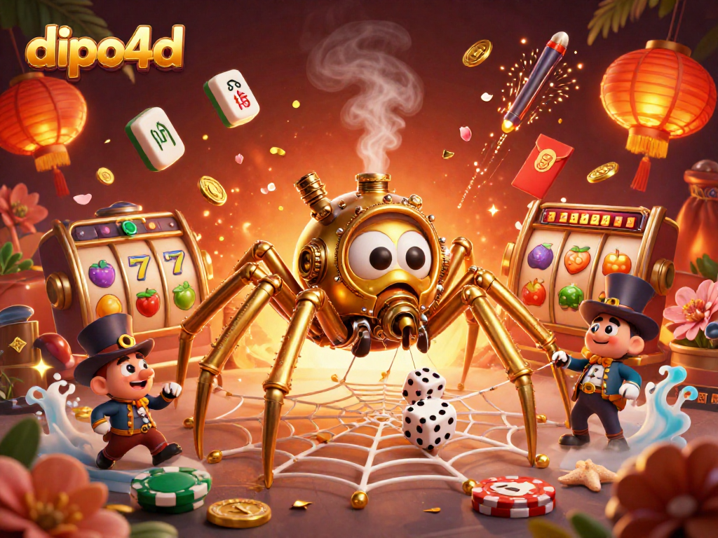 Experience thrilling gaming with dipo4d's vibrant 3D illustration showcasing dynamic casino action.
