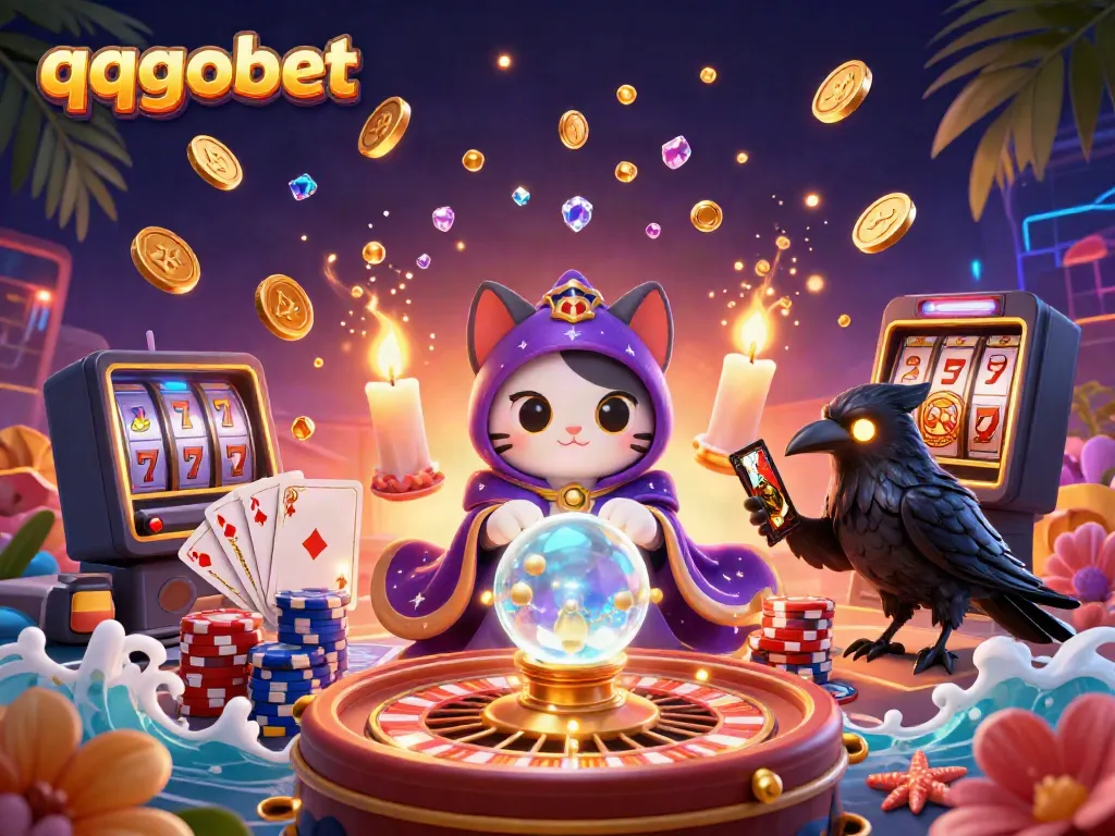 Engage with the thrilling visuals of qqgobet featuring a mystical casino scene with dynamic gaming elements.