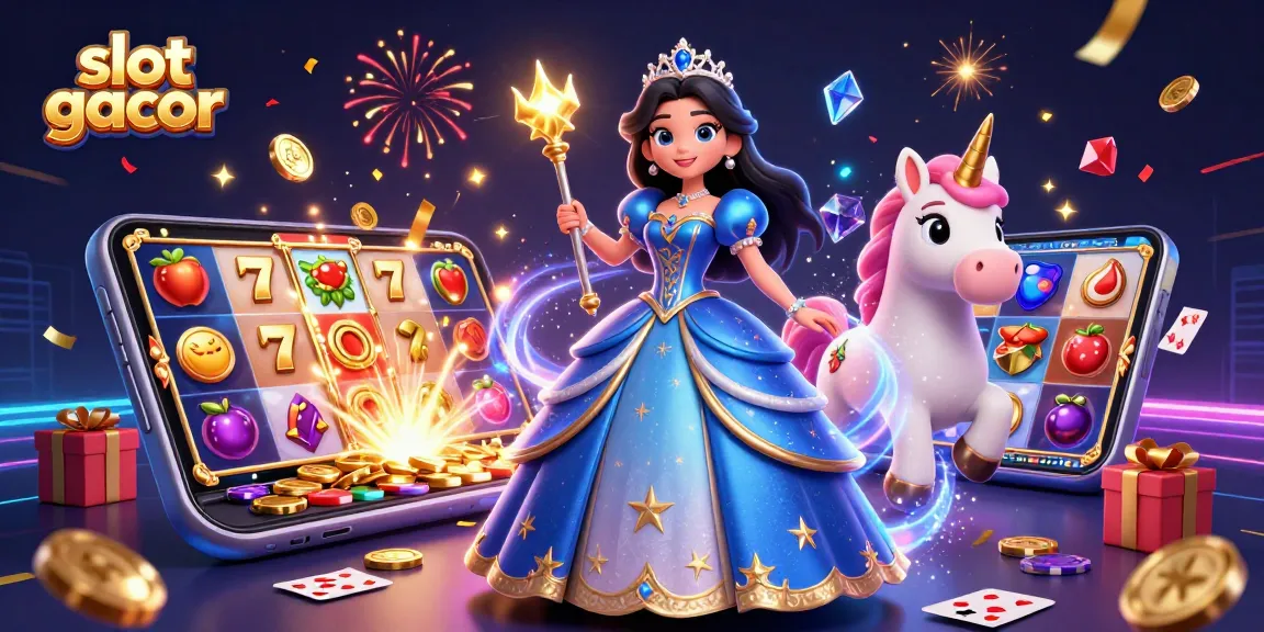 Experience slot gacor excitement with a magical scene of casino games, vibrant elements, and dynamic energy.