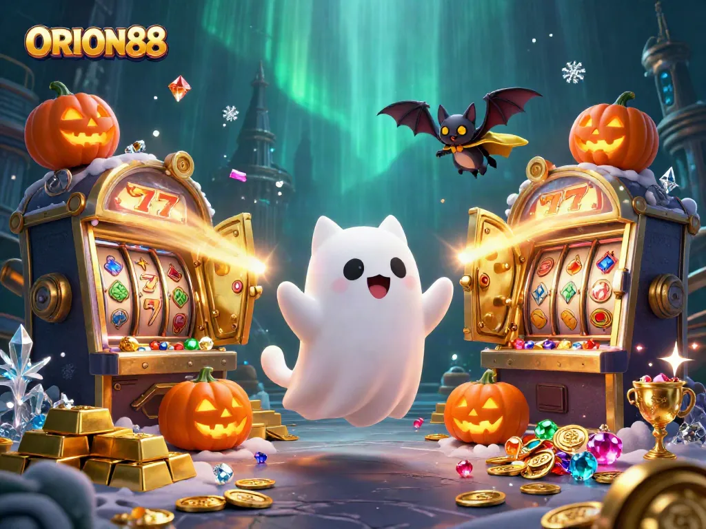 Join the ORION88 ghost cat and bat in the thrilling haunted casino adventure.